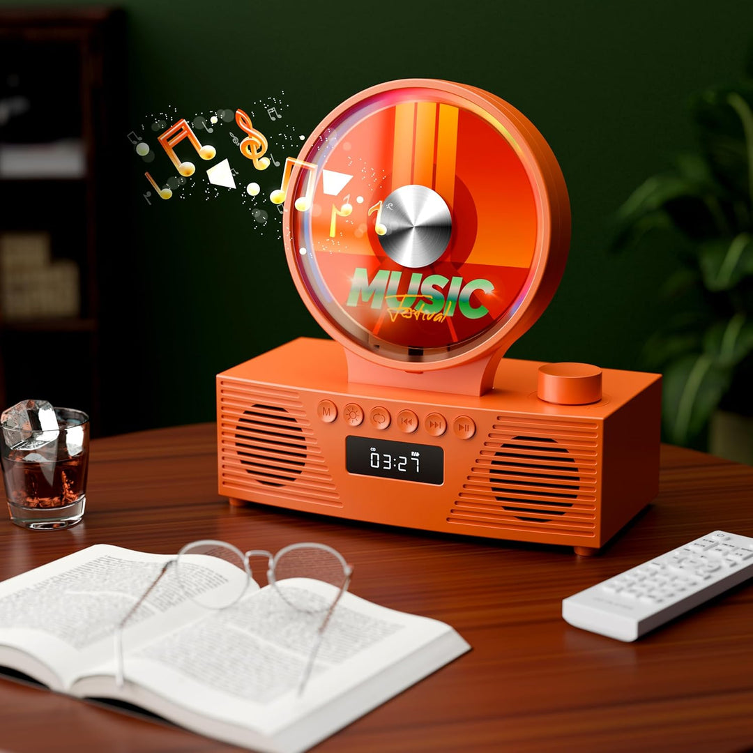 ROADOM Tragbarer CD-Player mit Bluetooth, Hi-Fi Stereo & Akku | Bluetooth TX & RX, 4000mAh Akku, Ret