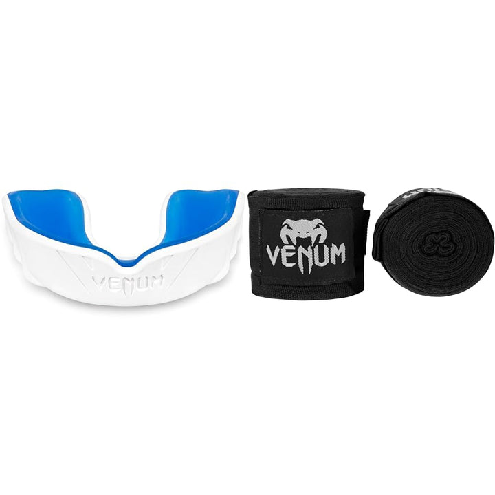 Venum Unisex Senior 11+ Jahre Challenger Mundschutz, Einheitsgrösse Weib/Blau Bundle mit Bänder, Wei