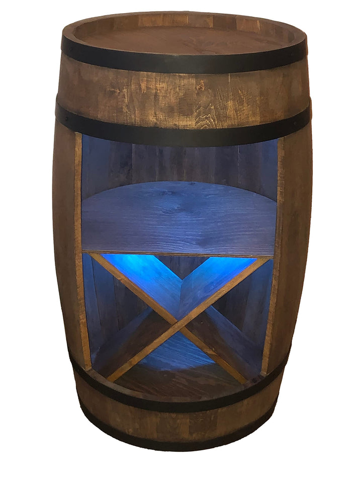 Fassbar Led mit Fachböden und Weinregale - Holzfass - Fassregal Getränkeschrank/Bar Wine Rack Holzre