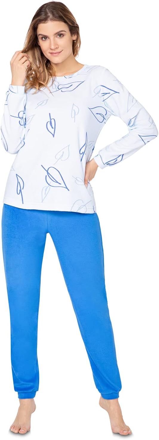 e.FEMME® Damen Pyjama Hausanzug Kamila 2217 aus Frottee 80% Baumwolle, 20% Polyester 36 Blau, 36 Bla