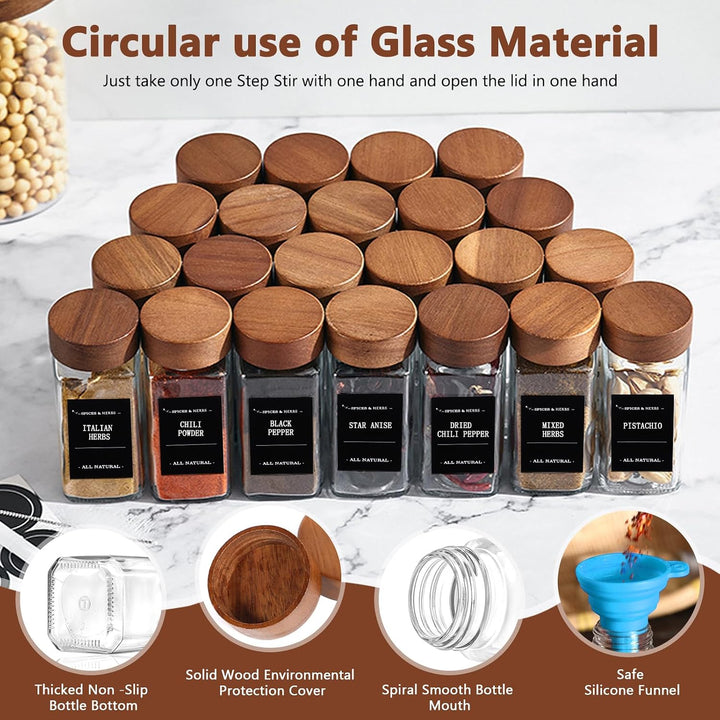 24 Stück 120ml Gewürzgläser Eckig Set, Gewürzgläser Set, Gewürzgläser Eckig mit Holzdeckel, Gewürzdo