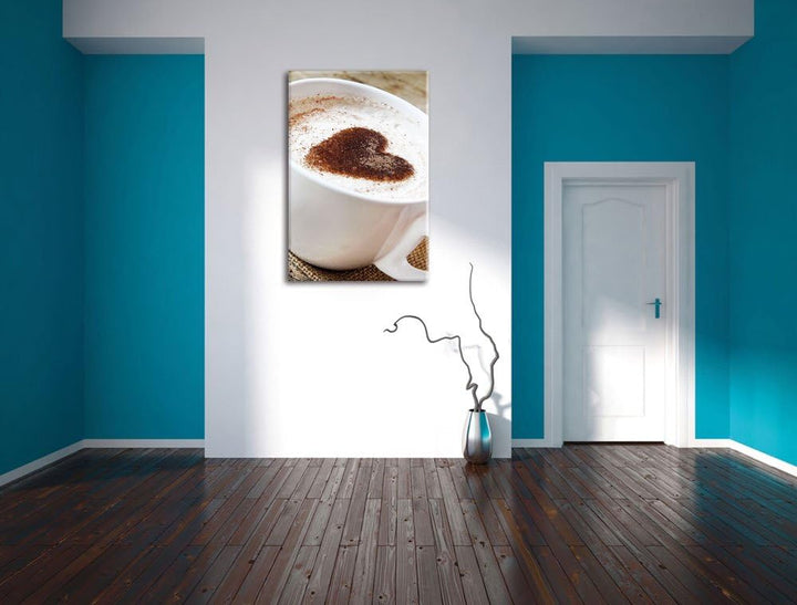Pixxprint Kaffe mit Herz, Format: 100x70 auf Leinwand, XXL riesige Bilder fertig gerahmt mit Keilrah