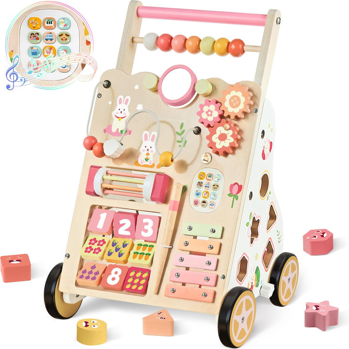 Lauflernwagen aus Holz für Mädchen und Jungen, Montessori-Aktivitätszentrum für Babys, einstellbare