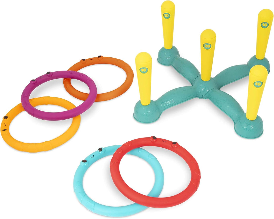 B. toys - Sling-A-Ring-Wurf - Ringwurfspiel - Drinnen und Aussen - Spiele für Kinder - 5 Stifte & 5