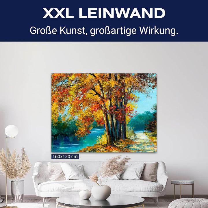 wandmotiv24 Leinwandbild Malerei, 60x45cm, Querformat, Bäume, Weg, Wasser, Deko, Bilder auf Leinwand