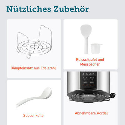 COSORI Schnellkochtopf, 9-in-1, Multikocher mit 14 Funktionen, 5,7 L Pressure Cooker, Reiskocher, Da