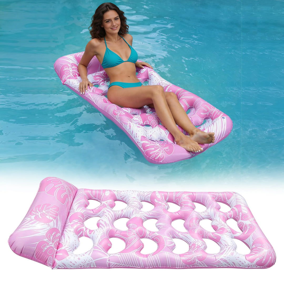 Aufblasbare Pool-Flösse – Aufblasbare Luftmatratze Pool in Pink, Schwimmende Matte mit Kopfstütze fü