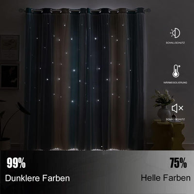 Freyamy Gardinen Blau Beige Weiss Glänzend Sterne Vorhänge Blickdicht Kinderzimmer Halbtransparent H