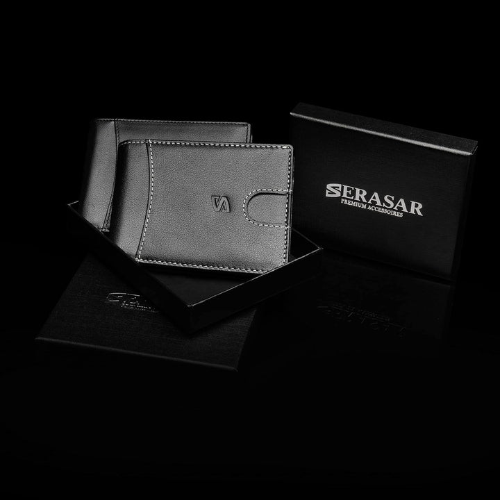 SERASAR | Premium Wallet [Clever] für Herren in schwarz aus Echtleder | 11 Kartenfächer | Wahlweise