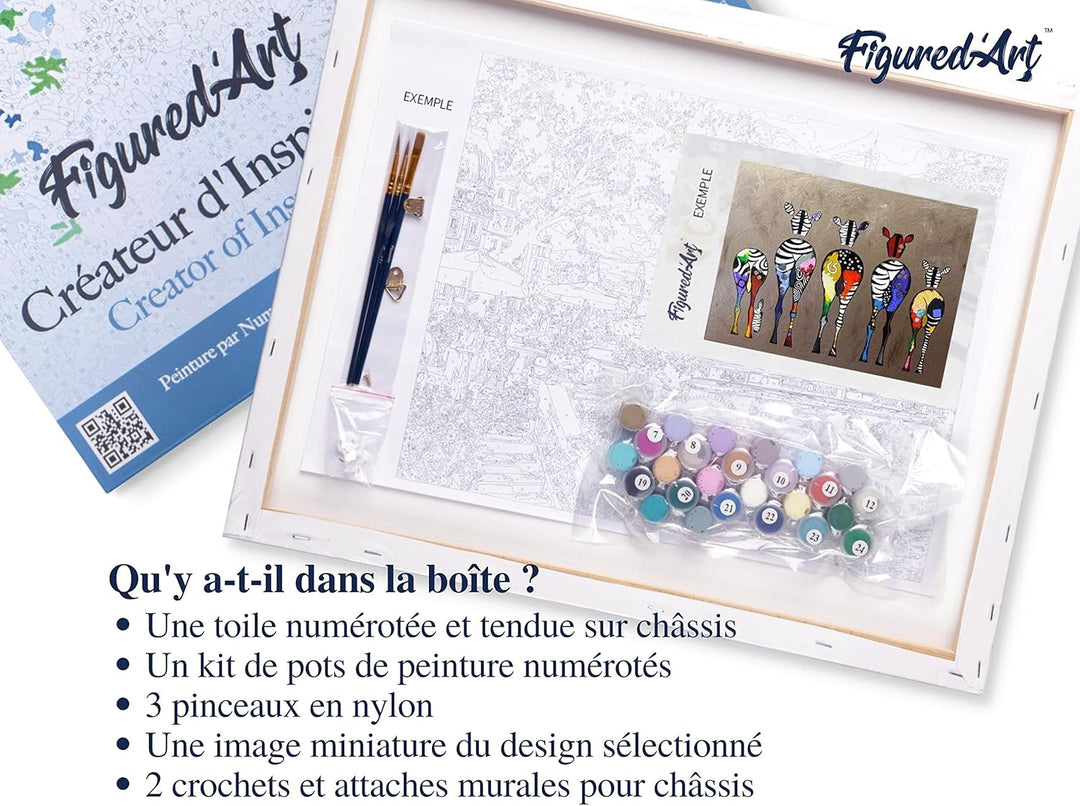 Figured'Art Malen Nach Zahlen Erwachsene Mit Rahmen Zebras von hinten - Paint by Numbers Basteln DIY