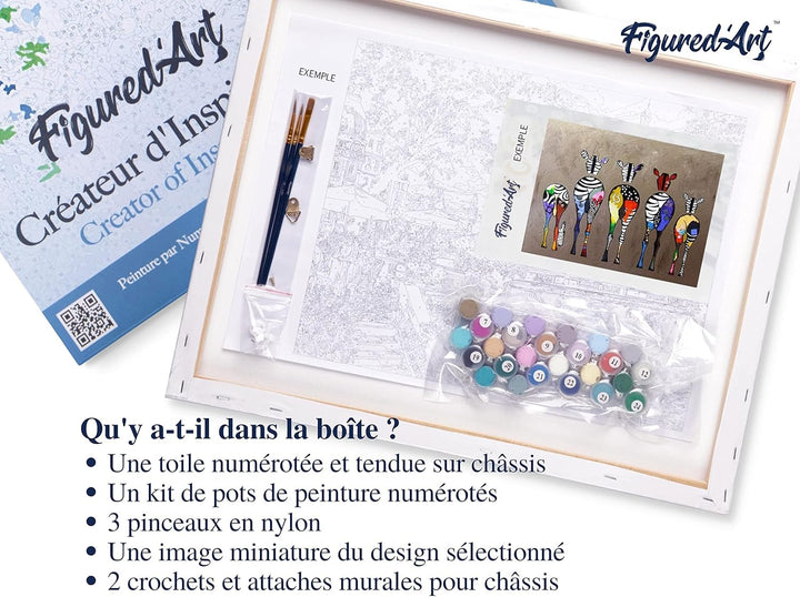 Figured'Art Malen Nach Zahlen Erwachsene Mit Rahmen Zebras von hinten - Paint by Numbers Basteln DIY