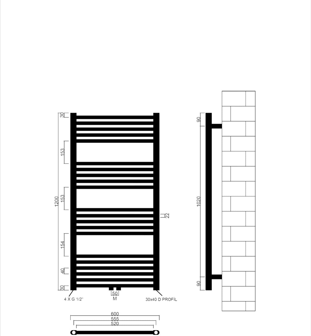 SHV Badheizkörper mit Mittelanschluss in weiss | Heizkörper für Badezimmer, Handtuchhalter für Wand
