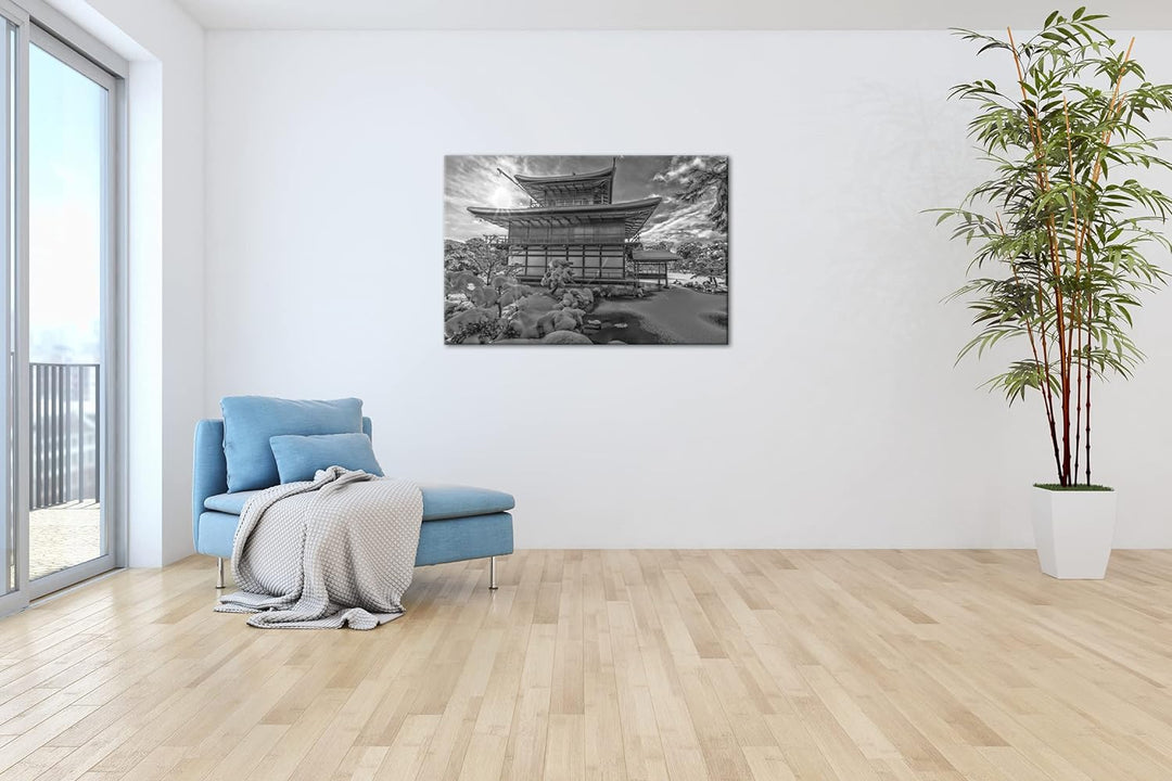japanische Schneelandschaft des Kinkaku Ji-Tempels Effekt: Schwarz&Weiss ,Format: 80x60 als Leinwand