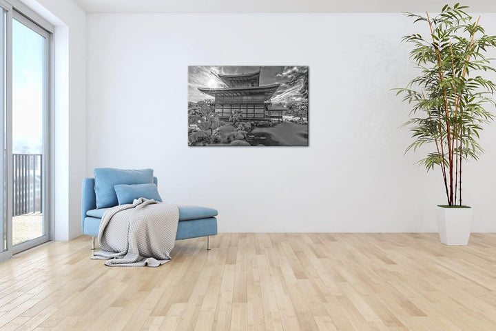 japanische Schneelandschaft des Kinkaku Ji-Tempels Effekt: Schwarz&Weiss ,Format: 80x60 als Leinwand
