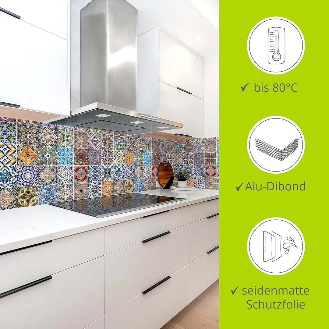 ARTland Spritzschutz Küche aus Alu für Herd Spüle 80x55 cm (BxH) Küchenrückwand mit Motiv Fliesenmus