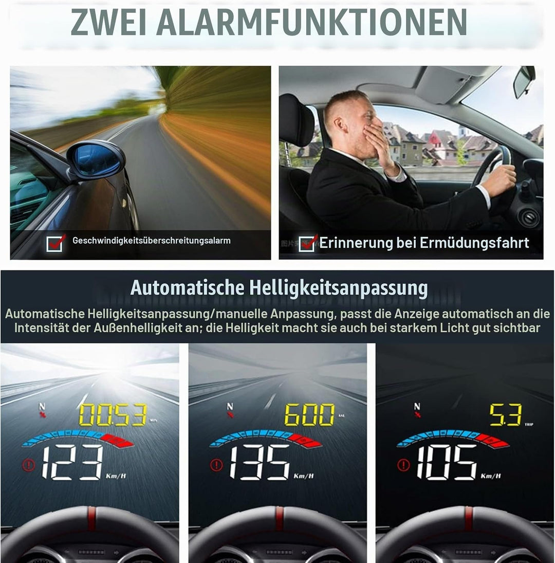 Head-Up-Display Auto, 3,5 Zoll GPS HUD für alle Autos und LKWs, Windschild-LED-Projektor, Reflexions