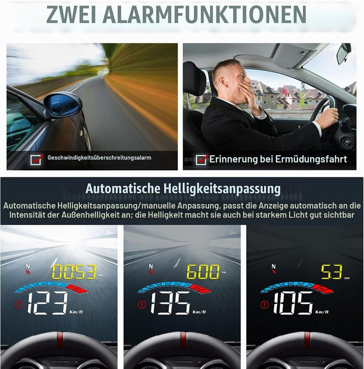 Head-Up-Display Auto, 3,5 Zoll GPS HUD für alle Autos und LKWs, Windschild-LED-Projektor, Reflexions