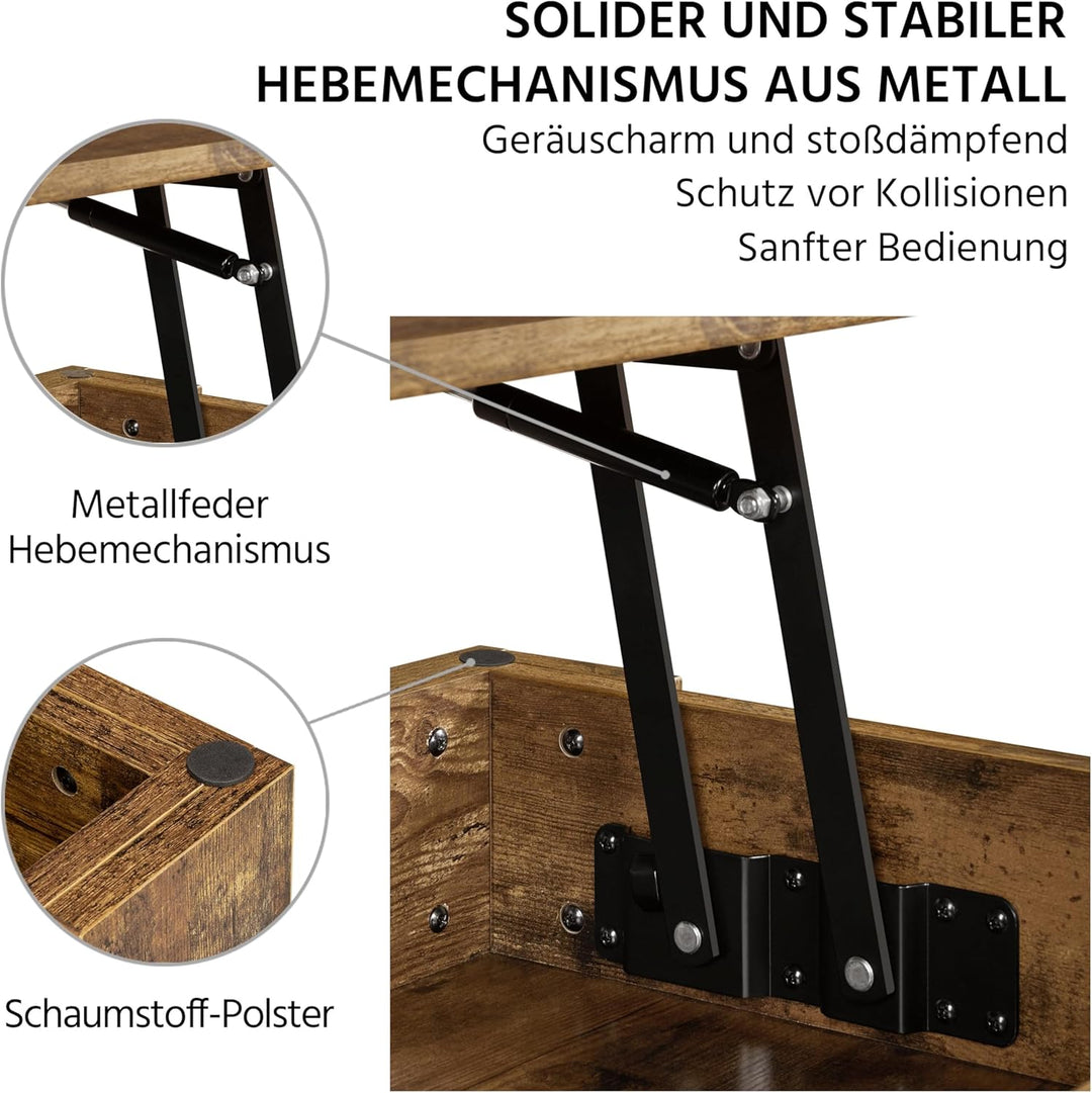 Yaheetech Couchtisch mit Höhenverstellbarer Platte Kaffeetisch ausziehbarer Wohnzimmertisch Sofatisc