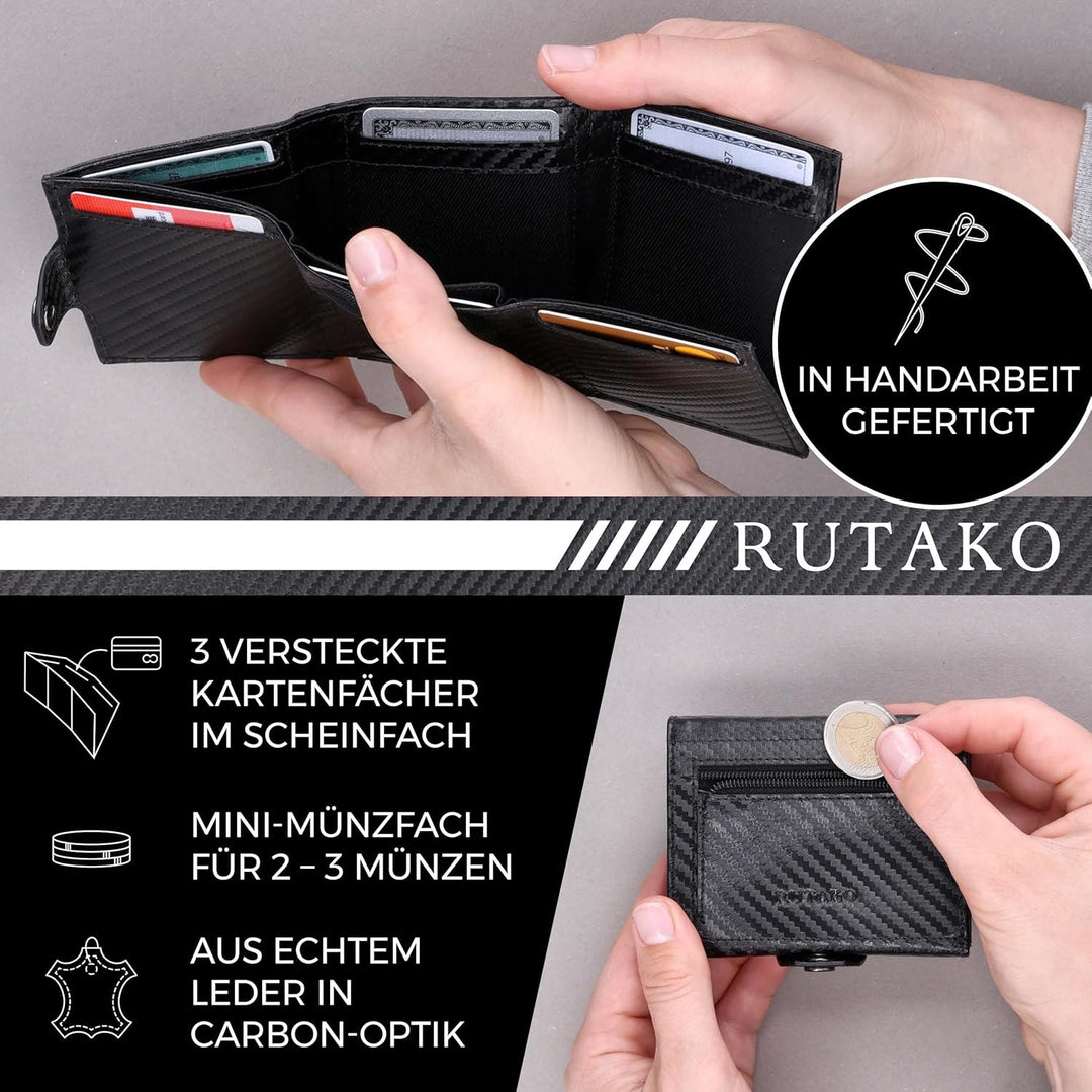 RUTAKO Slim Wallet mit Münzfach & RFID-Schutz - Kartenetui Herren & Damen - Kreditkartenetui klein -