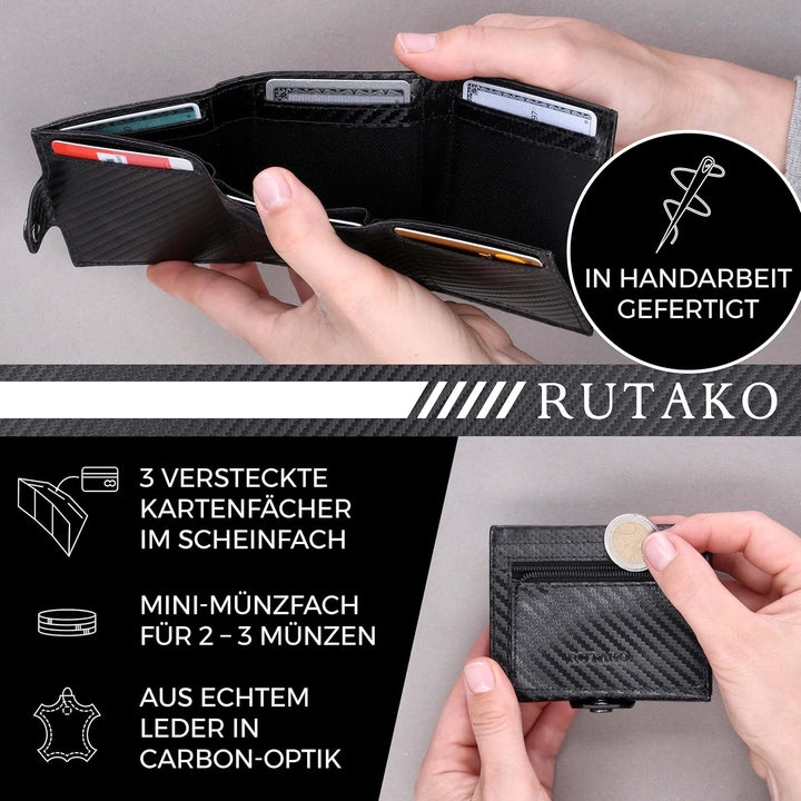 RUTAKO Slim Wallet mit Münzfach & RFID-Schutz - Kartenetui Herren & Damen - Kreditkartenetui klein -