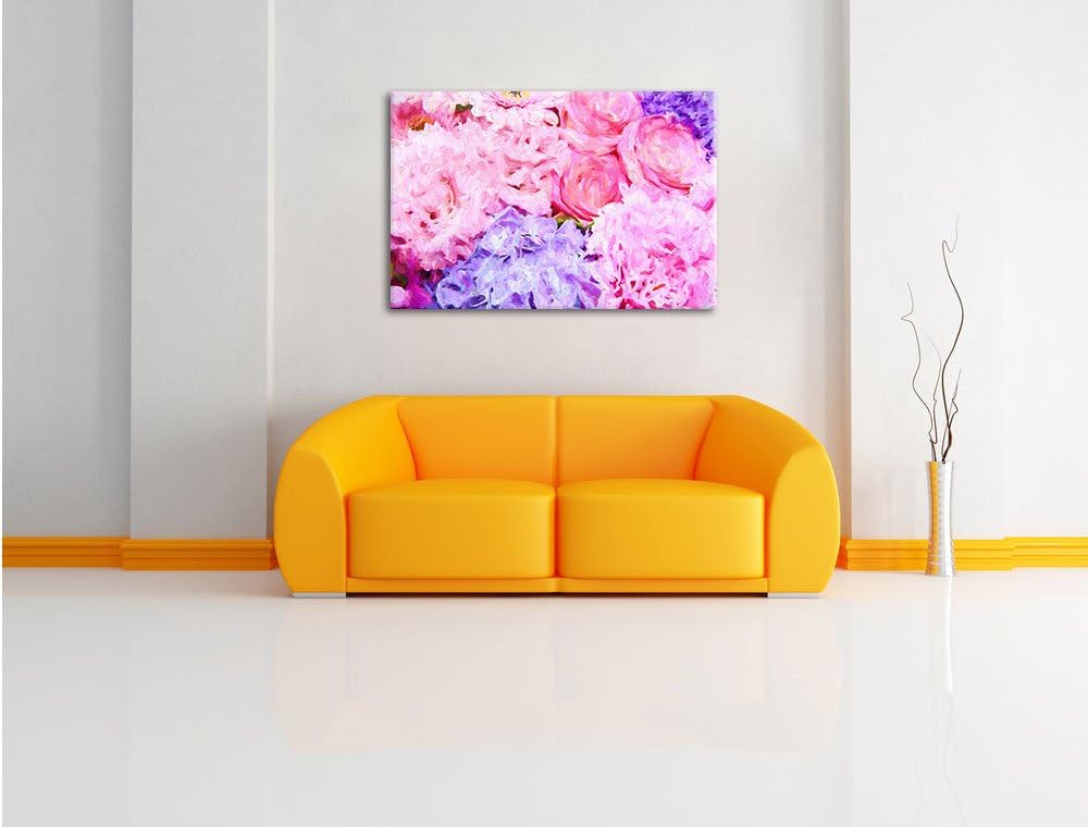 Pixxprint prachtvoller Blumenstrauss Kunst / 100x70cm Leinwandbild bespannt auf Holzrahmen/Wandbild