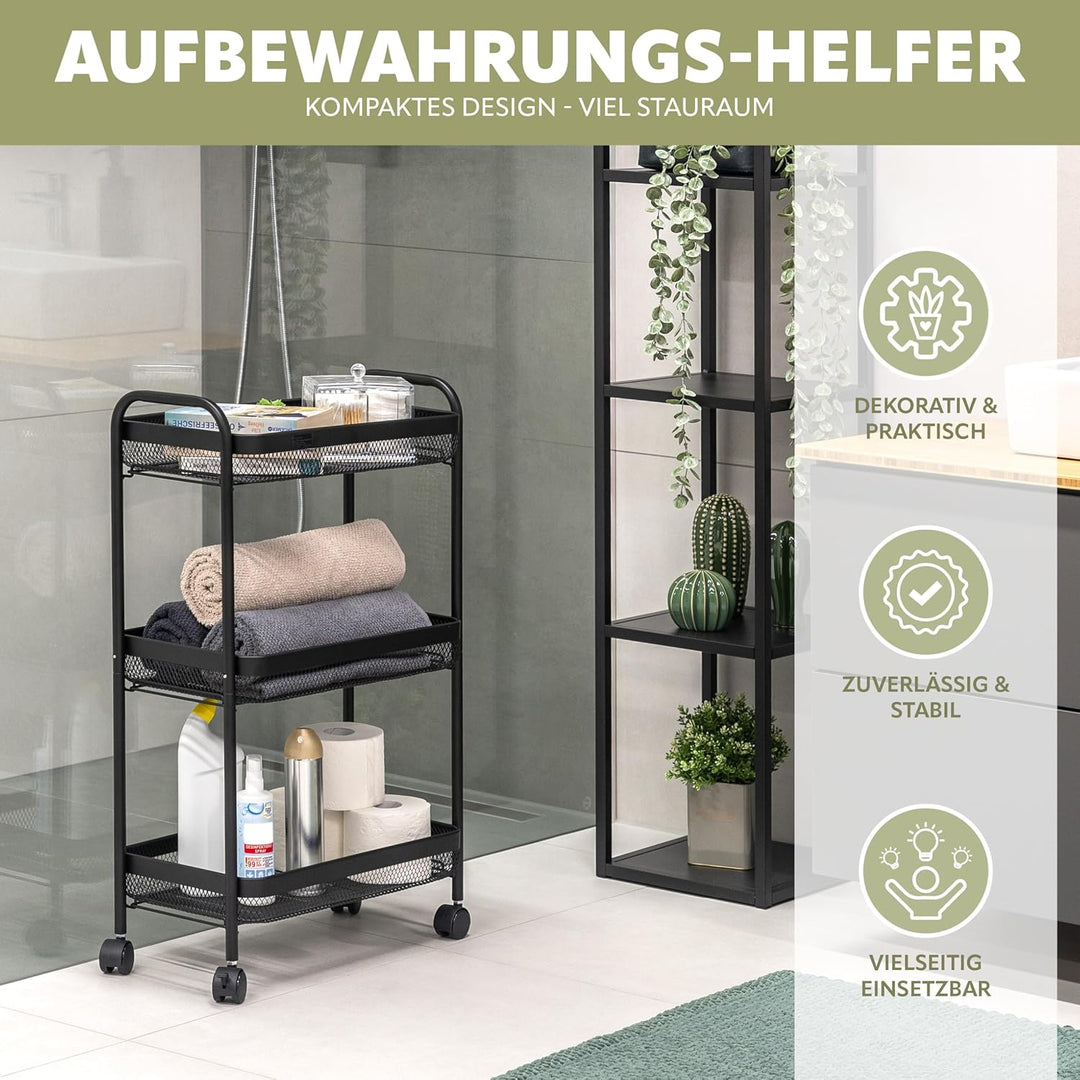 eluno 3-stöckiger Rollwagen, Küchenwagen, Multifunktions-Aufbewahrungswagen für Küche, Bad, Büro und