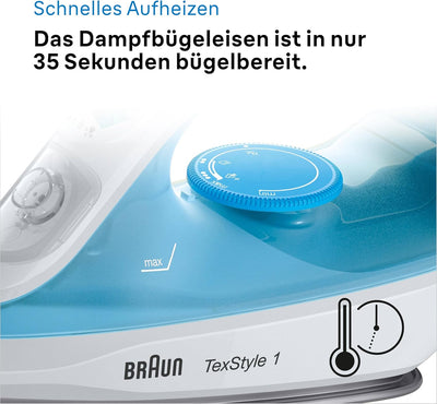 Braun TexStyle 1 Dampfbügeleisen SI 1050BL - Bügeleisen mit SuperCeramic Bügelsohle, Vertikaldampf,