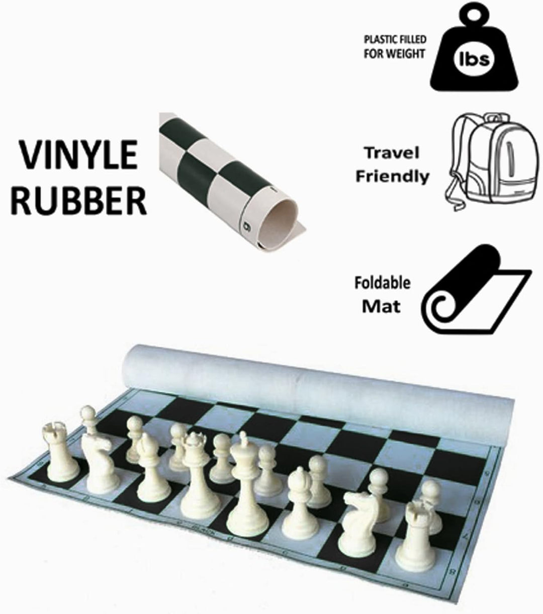StonKraft 17 '' x 17 '' Turnier Schach Vinyl Rollup Schachspiel mit festen Plastikstücken (mit extra
