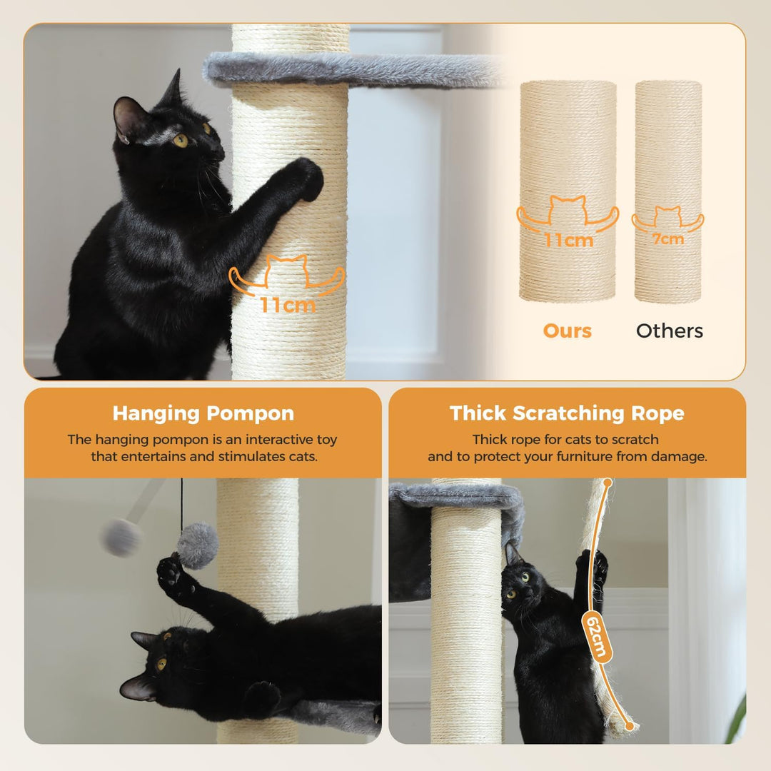 PAWZ Road Kratzbaum Grosse Katzen stabil mit Mehreren Ebenen, Hängematte,13 Sisalpfosten(φ11cm), Gro