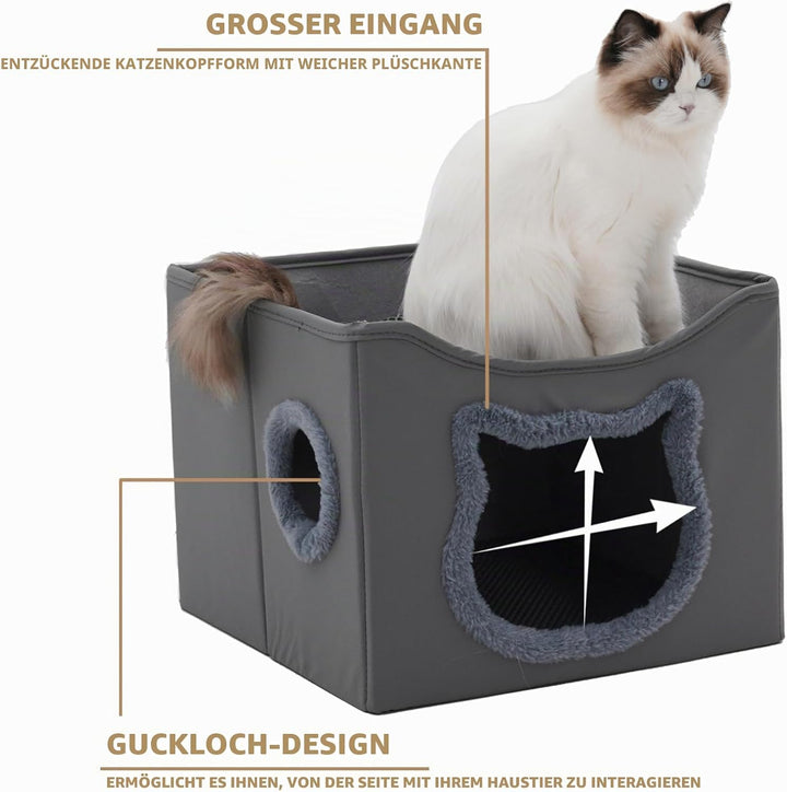 Katzenhaus, Doppellagiges Faltbares Katzenhaus mit Kratzbaum für Katzen, Kratzfestes Material, Wasch