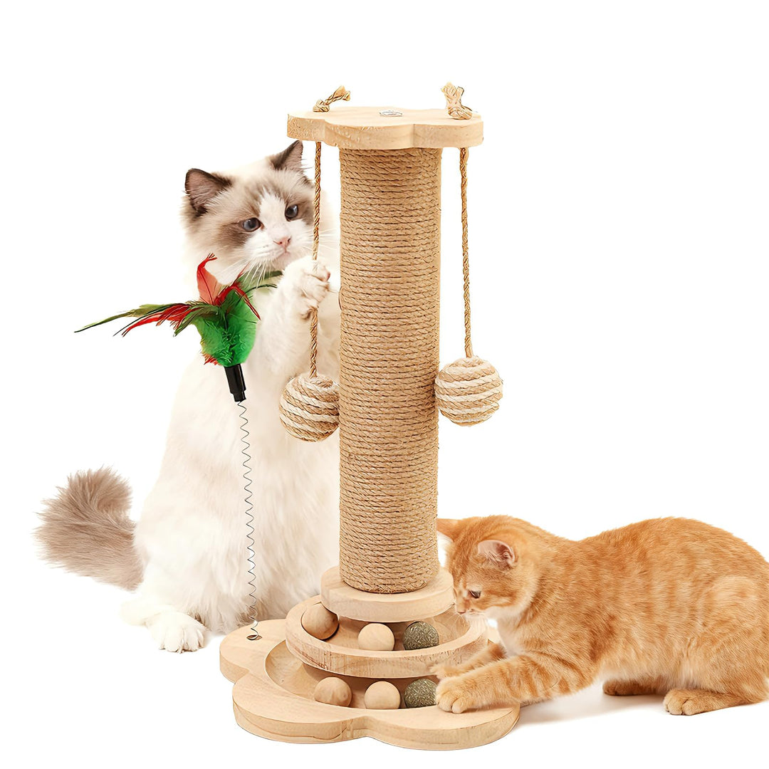 Kratzbaum Klein für Katzen, 25×50cm aus Natur-Sisal &amp; Holz, Interaktives Katzenspielzeug mit Hängend
