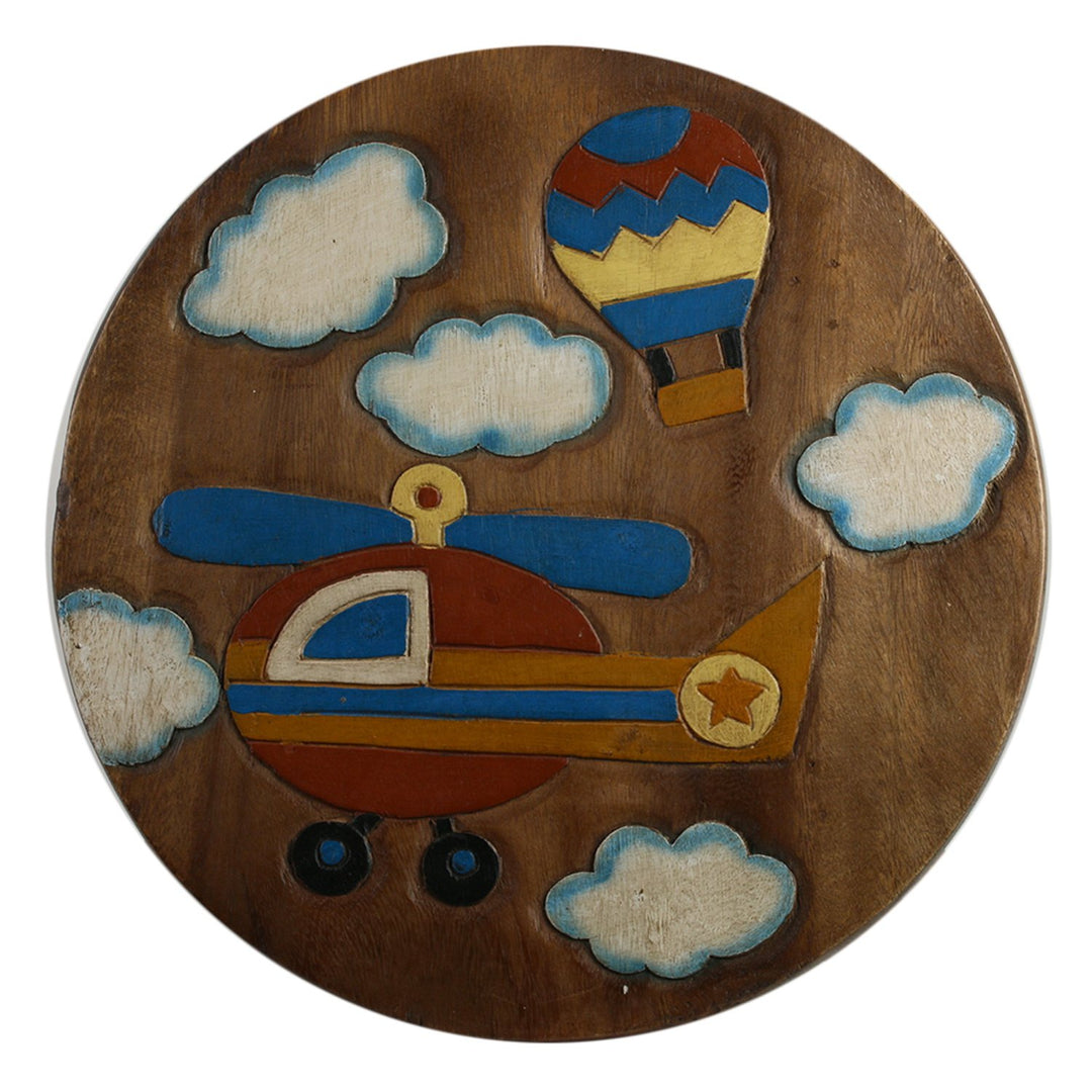 ART-CRAFT KH071 Kinderhocker Holz Schemel mit Motiv Hubschrauber bemalt und beschnitzt extra grosse