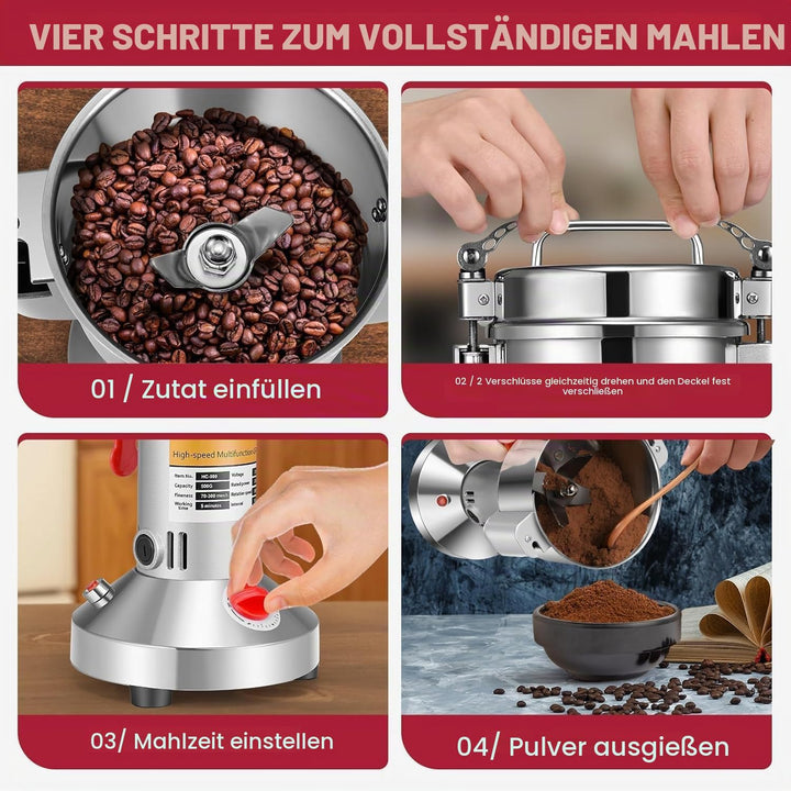 Sunowl Tragbare Getreidemühle 500g,Getreidemühle Elektrisch Hochgeschwindigkeit 220 V,3 Klingen Timi