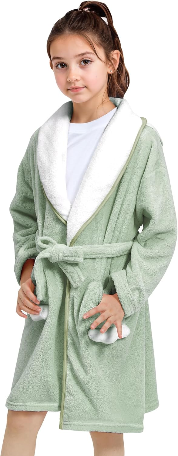 JiAmy Mädchen Bademäntel aus Coral Fleece Kuschelflanell Kuschelweiche Kinderhausmäntel Nachtwäsche