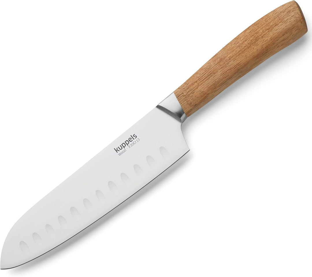 Kuppels Wood Santoku Messer mit Kullenschliff, 17 cm Klingenlänge, extrem scharf & schnitthaltig, Me