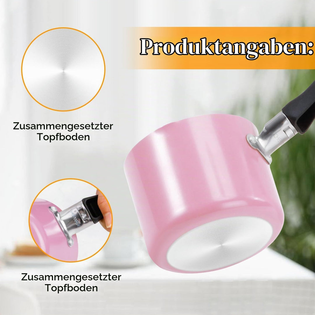 Mini Kochtopf mit Griff 550ml 10cm Kleine Milchpfanne Antihaft Butterwärmer Mini Suppentopf Milch Ko