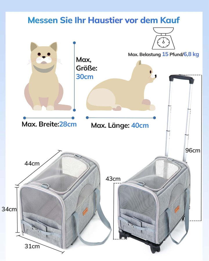 Morpilot Transporttasche für Katze mit Rollen, Faltbarer Katzentransportbox Hundetragetasche Transpo