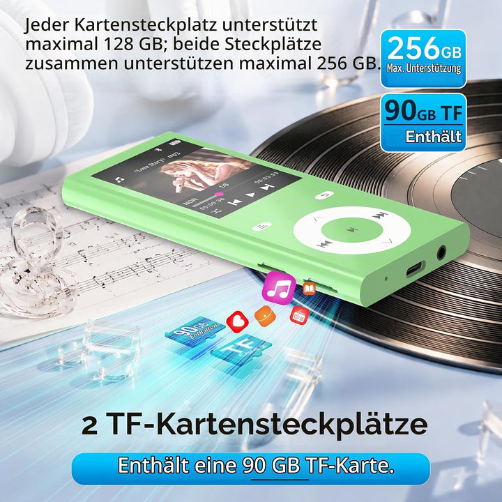 90GB MP3 Player Bluetooth 5.3, Musik Player 2 TF-Kartensteckplätzen