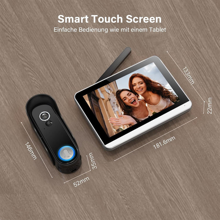 Drahtlose Türglocke Kamera mit 7" Bildschirmmonitor Smart Video Tür Telefon Intercom System 1080P Wi