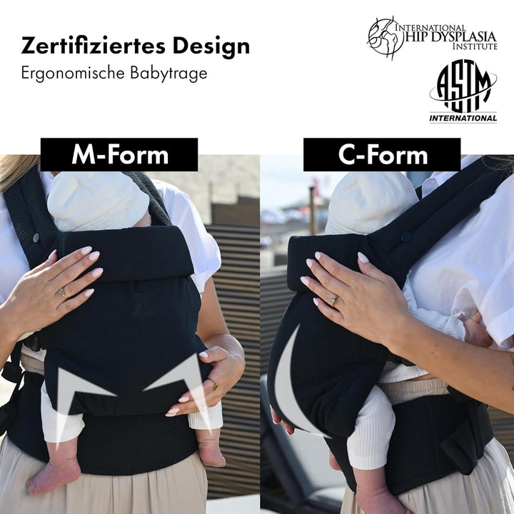 Deryan Amora Babytrage - Ergonomische Babytrage - Verstellbare Tragehilfe für Neugeborene und Kleink