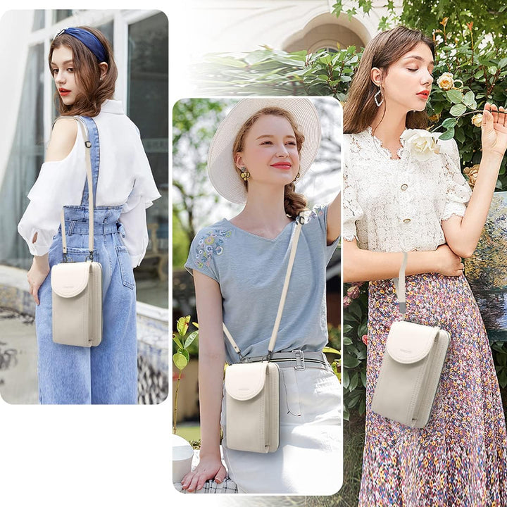 REETEE Handytasche zum Umhängen RFID Schutz Geldbeutel Damen Handy Umhängetasche Leder Viele Fächer