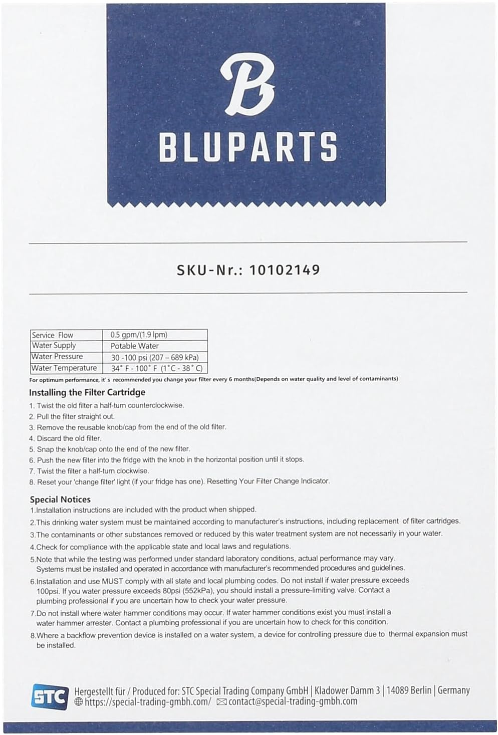 BLUPARTS - KOMPATIBEL 10102149 Wasserfilter passend für BOSCH 11034151 BLUPARTS in Kühlschrank