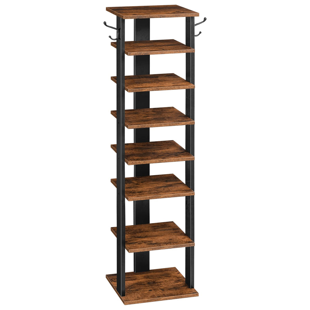 HOOBRO 8-lagiges Schuhregal, schmales Schuhablage, Schuhschrank mit 2 Haken, Ablagegestelle, platzsp