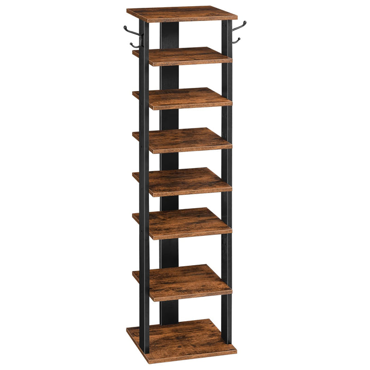 HOOBRO 8-lagiges Schuhregal, schmales Schuhablage, Schuhschrank mit 2 Haken, Ablagegestelle, platzsp