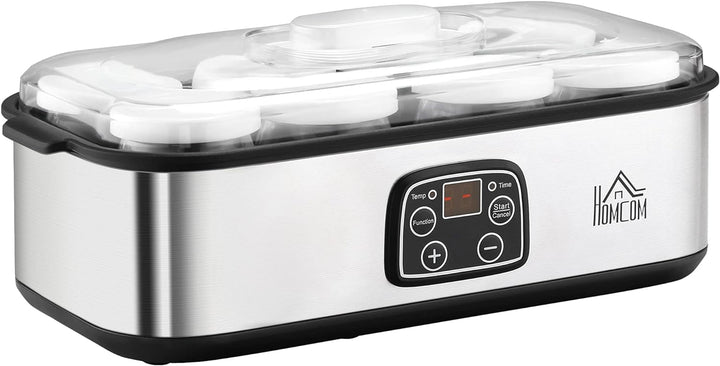 HOMCOM Joghurtbereiter 25W Joghurtmaschine mit LCD-Display 8 Joghurtgläser mit Deckel aus Glas 180ml