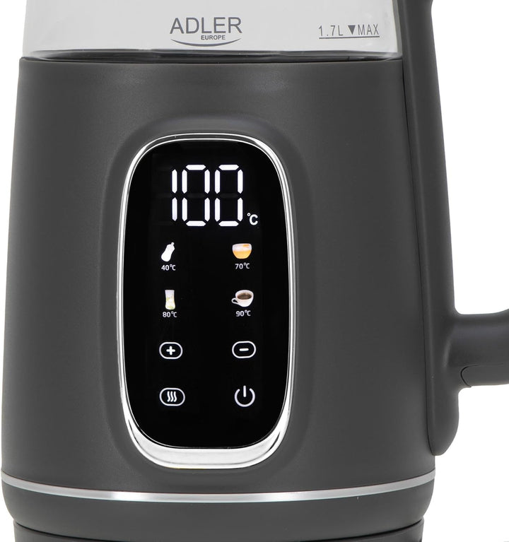 Adler Wasserkocher mit Temperatureinstellung 2200W – Wasser Kocher 1,7L mit LED-Display und Touchpan