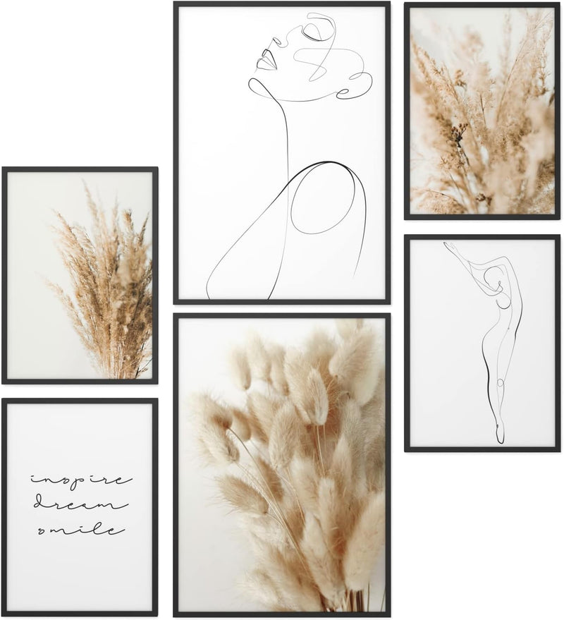 Papierschmiede® Mood Poster Set Pampas Woman, Deko Bilder Wohnzimmer, 2x DIN A3 (ca. 30x42) und 4x D