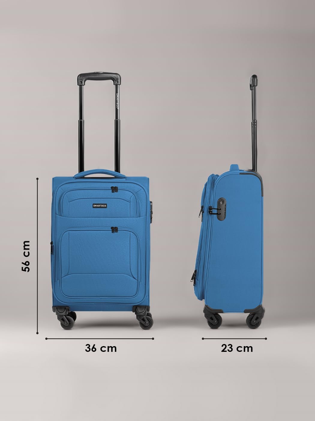 SMARTBOX Weichgepäck Kabinen-Koffer für Damen & Herren | Kleiner Cabin-Trolley 36 x 23 x 57 cm | 4 R