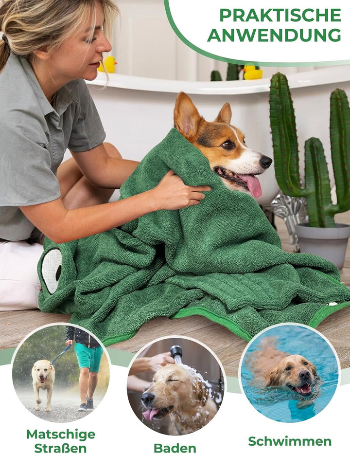 Bademantel für Hunde, Hundebademantel Aus Mikrofaser, Verstellbares Halsband Mit Klettverschluss Sch