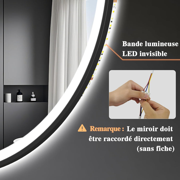 Badspiegel mit Beleuchtung 80cm - LED-Badezimmer-Spiegel Rund mit Bluetooth, Beschlagfrei, Touch-Sch